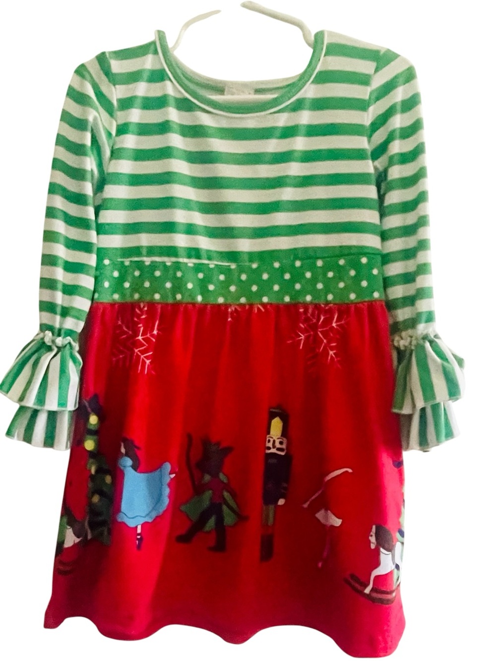 Girls Nutcracker Christmas Dress Size 3T Red Green Holiday Boutique Ruffle